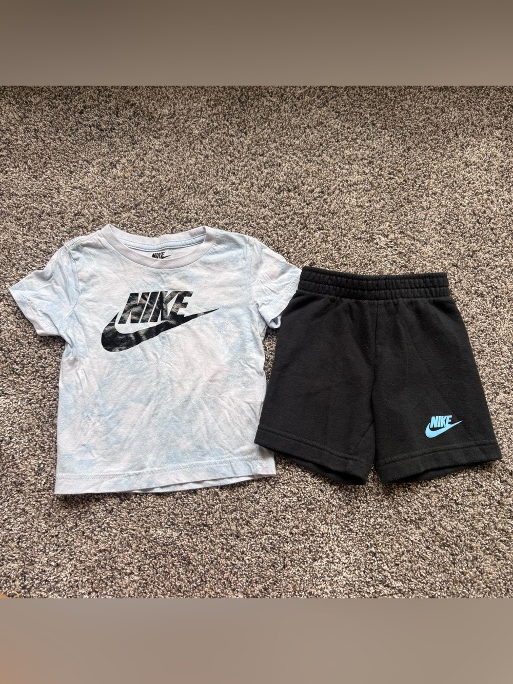 Nike Kids Light Blue Tee and Black Shorts Set